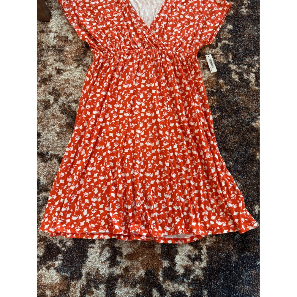 Amazon‎ Essentials Womens Orange Floral V-Neck Empire Waist Dress Size M NEW - Picture 7 of 12